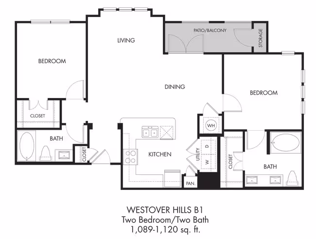 2BR 2BA (1120 SF) 04204 floor plan